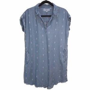 THREAD + SUPPLY Women’s Denim Chambray V-Neck Pockets Shirt Dress Raw Hem Small